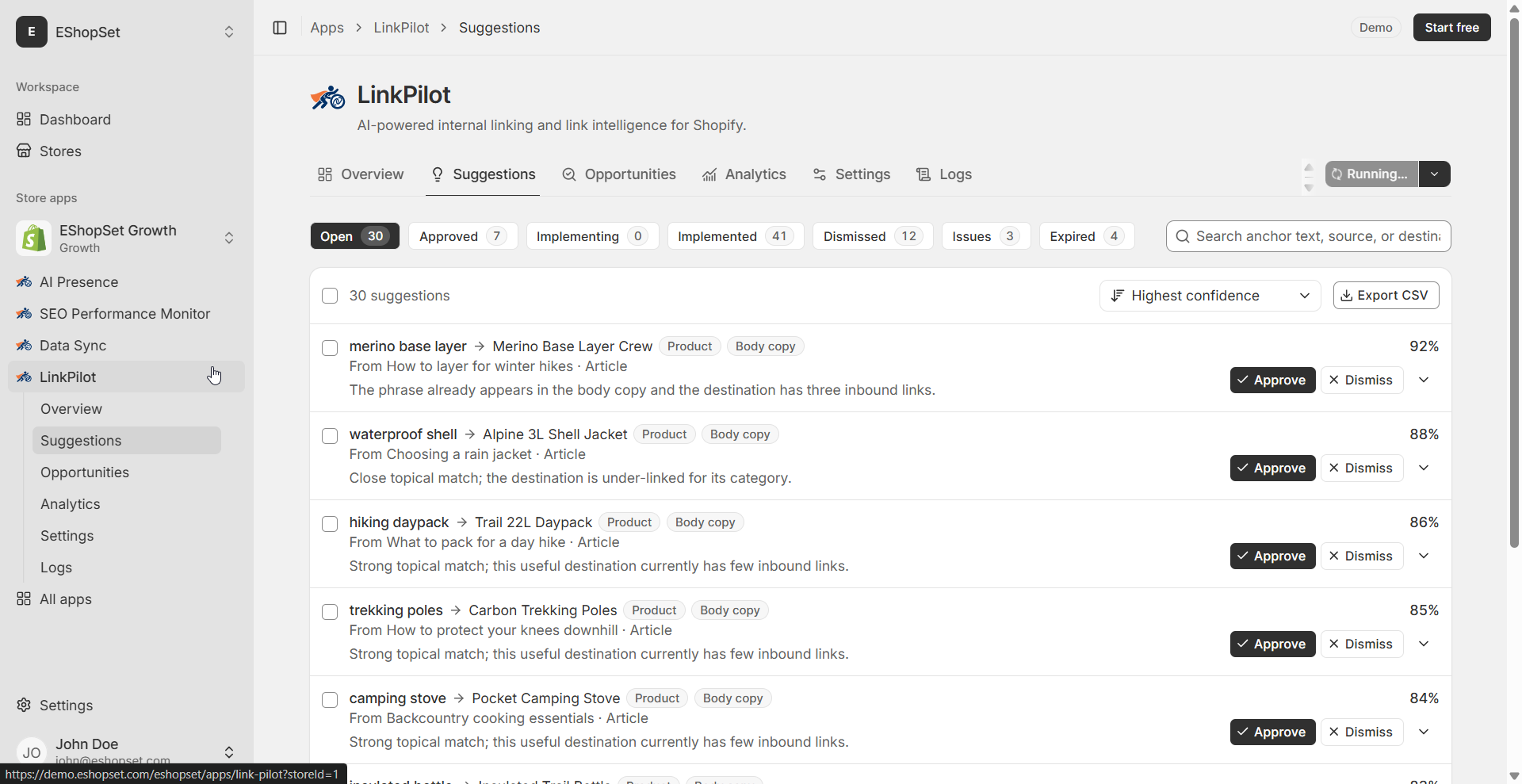 EShopSet Link Pilot screenshot