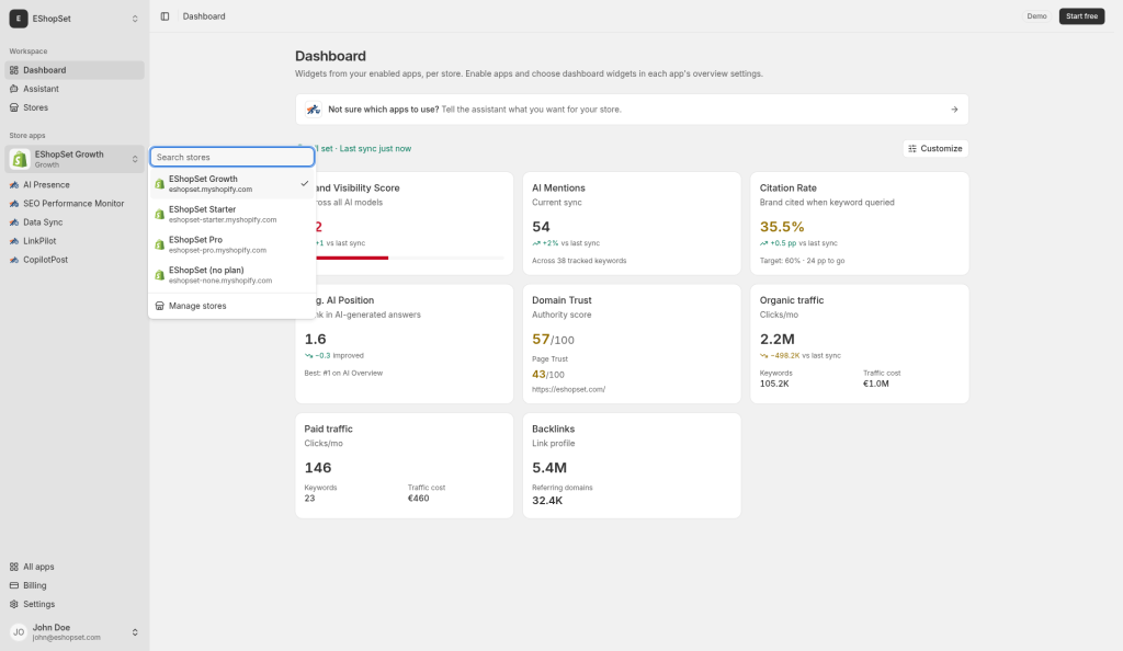 Store selector for multi-store work