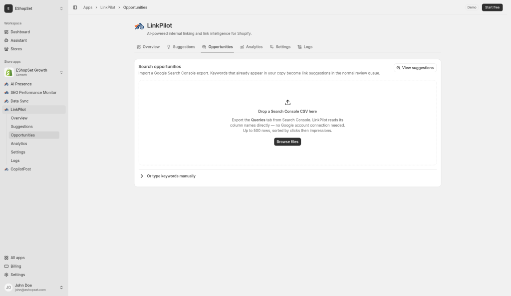 Search Console CSV import
