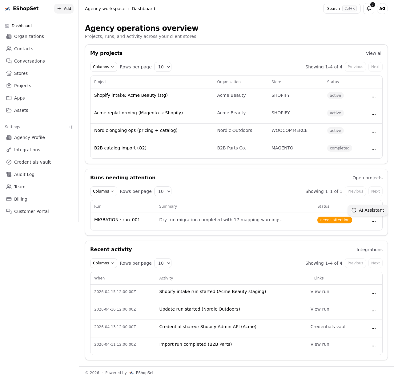 ESHOPSET product screenshot