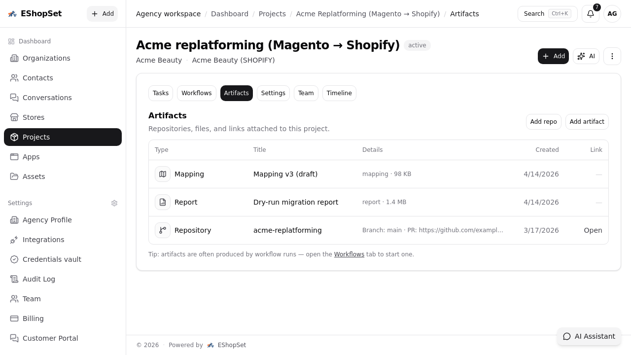 Artifacts linked to tasks